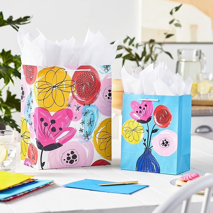 Hallmark Assorted All Occasion Gift Bags (8 Bags: 4 Medium 9", 4 Large 13") Flowers, Butterfly, Stripes, Solids for Easter, Birthdays, Bridal Showers, Mother's Day