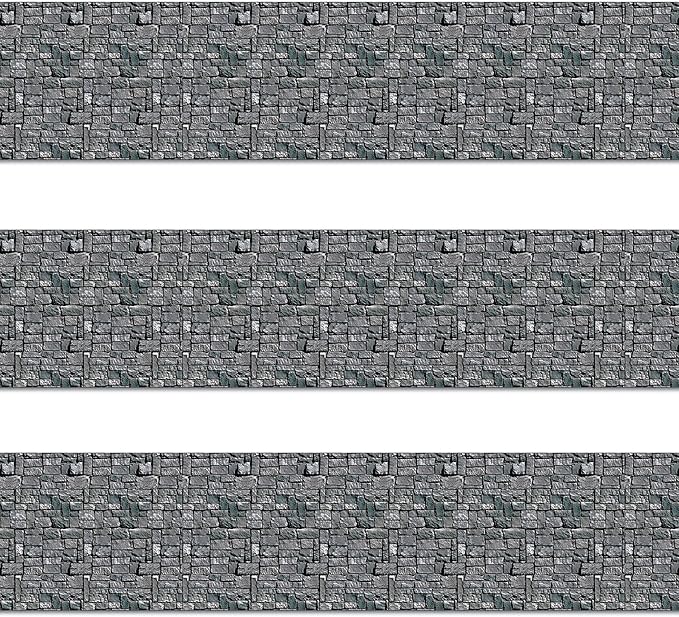Beistle Stone Wall Backdrop 3-Count – Extra Large 4' x 30' Plastic Medieval Wall Decorations for Halloween Parties, Castle-Themed Events, Haunted Houses, Fantasy Photo Backgrounds