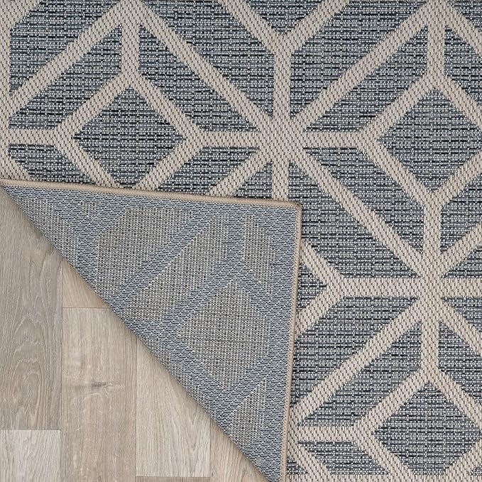 Rugshop Blue Contemporary Geometric Indoor/Outdoor Area Rug — Hose Washable for Hallway, Entryway and Kitchen, 2'3" x 6'