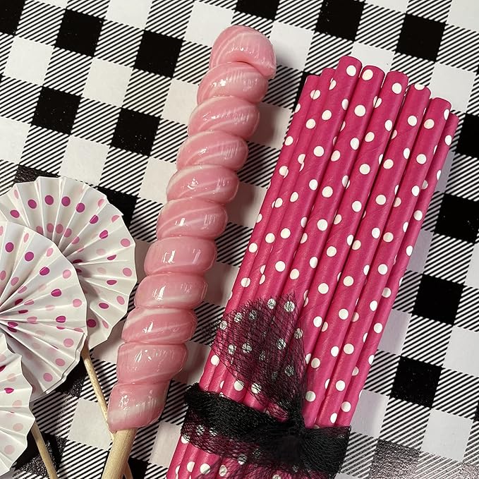 Paper Straws - Hot Pink White Polka Dot - Valentine's Day Birthday Party Supply - 7.75 Inches - Pack of 100 Outside the Box Papers Brand