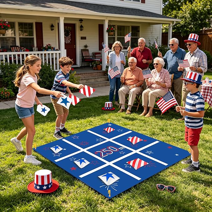 Independence Day Party Favors Tic Tac Toe Bean Bag Game,250th Anniversary Bean Bag Toss Across for Indoor Outdoor Yard Background Lawn Adults Family Night Activities 10 Bean Bags