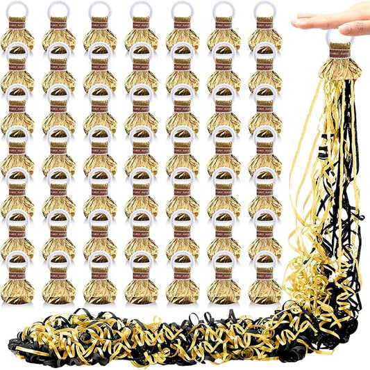 WinnerWhy 100 Pack No Mess Streamers, Gold Hand Throw Confetti Streamers, No Mess Confetti Poppers Paper Crackers Black for Celebration Graduation Birthday Wedding Party Favors
