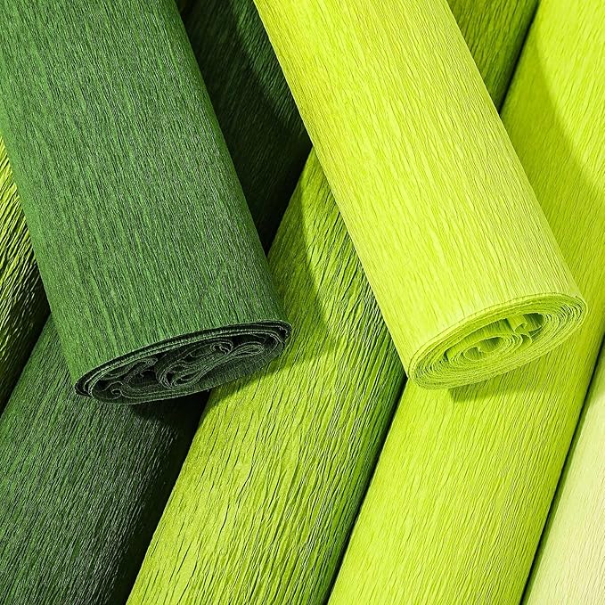 Whaline 8 Rolls Crepe Paper Streamers 25 x 250cm 4 Colors Party Streamers Green Theme Crepe Paper Roll Decorative Craft Streamer for Gift Wrapping Paper Crafts Room Wall Decoration