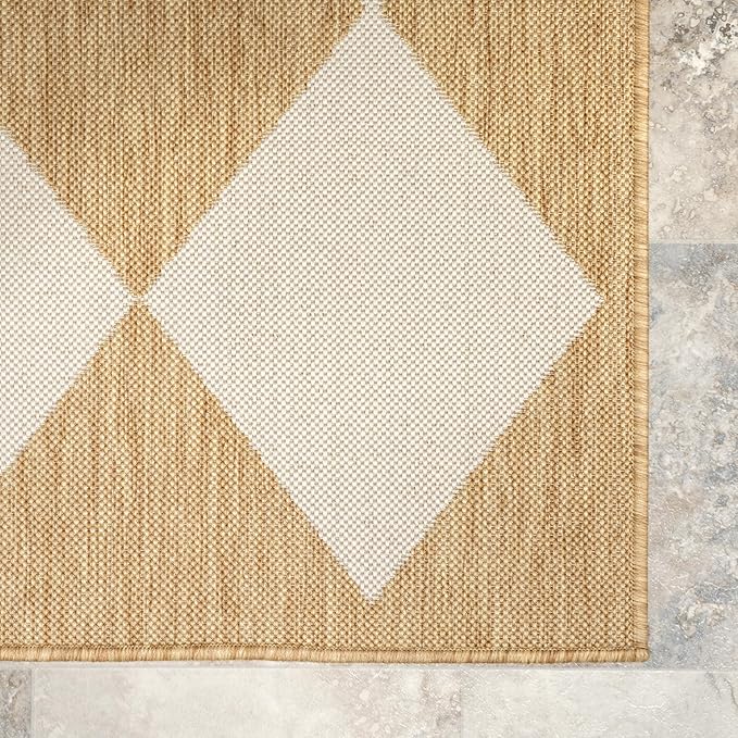 Nuloom Outdoor Performance Collection Sabina Tan/Ivory, 4' x 6', Soft, High Traffic, Stain Resistant, Easy Clean, Durable Area Rug for Indoor/Outdoor Patio, Deck, Porch, Garden, Courtyard