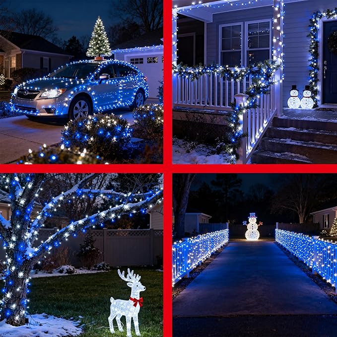 1500LED Christmas Lights Outdoor Use, 470ft 12 Modes Blue and Cool White LED String Lights with Timer Dimmable, Waterproof Christmas Tree Lights for Xmas Patio Yard Fence Balcony Garden Decor