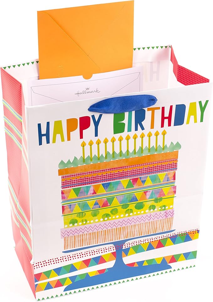 Hallmark 13" Large Gift Bag with Tissue Paper (Bright Cake) for Birthdays, Parties and More