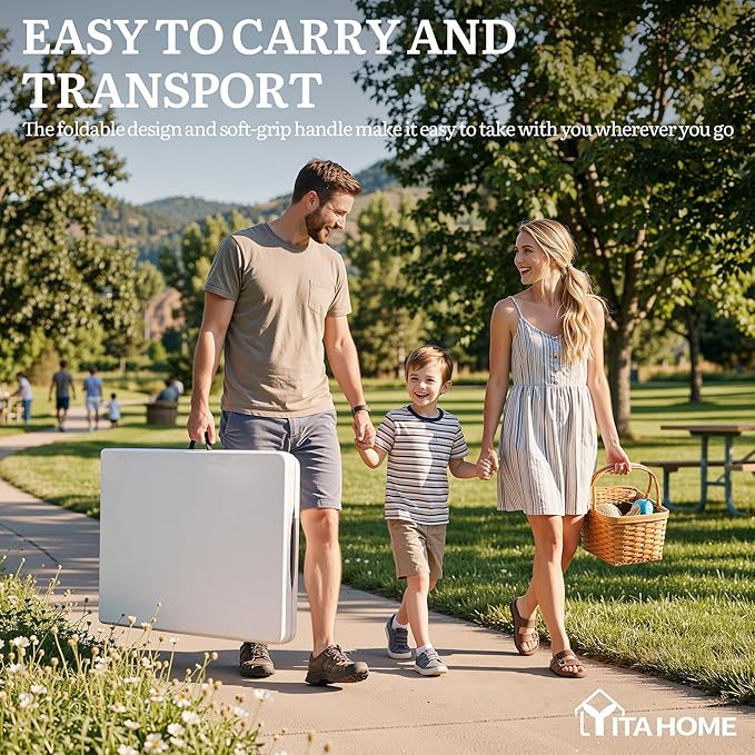 YITAHOME 6ft Folding Table w/1.5" Thick Tabletop Heavy Duty, Portable Outdoor Folding Table w/Carrying Handle for Camping Picnic Parties/Indoor Events, White