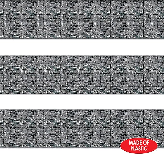Beistle Stone Wall Backdrop 3-Count – Extra Large 4' x 30' Plastic Medieval Wall Decorations for Halloween Parties, Castle-Themed Events, Haunted Houses, Fantasy Photo Backgrounds