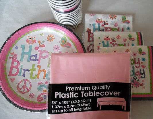 Birthday Party Supplies Kit Set Table Cover, Plates, Napkins Cups Party Bags 5 Items Bundle