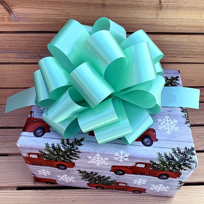 Large Mint Green Ribbon Pull Bows - 9" Wide, Set of 6, St. Patrick's Day, Easter, Spring, Earth Day, Wreath, Swag, Garland, Gift Wrap, Baskets, Fundraiser, Birthday, Party Decor, Office