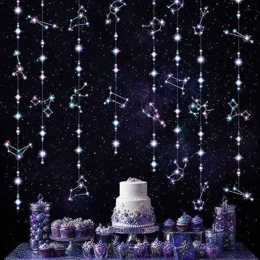 Cheerland Star Party Decorations Zodiac Constellation Galaxy Garland Celestial Astrology Theme Banner Astral Hanging Glitter Stars Streamer Outer Space Birthday Decor Galaxy Party Supplies 6 Pcs