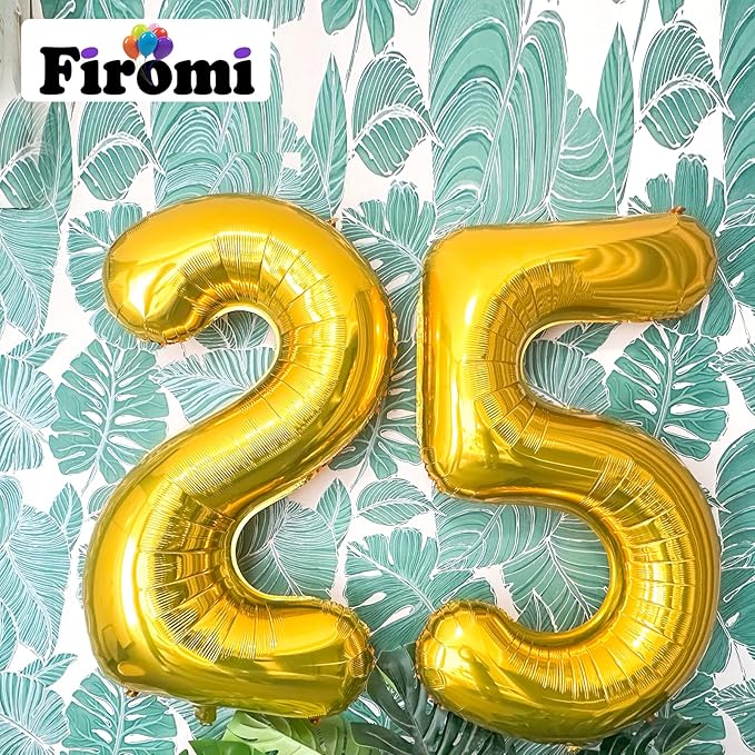 FIROMI 25 Number Balloons Gold Big Giant Jumbo Huge Foil Mylar 25 Balloon Numbers for 25th Birthday Party Anniversary Events Decorations 40-inches