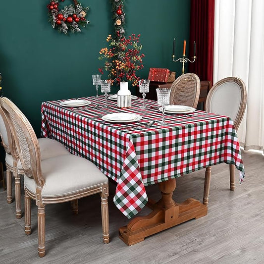 Red Waterproof Plaid Christmas Tablecloth Fabric - Square 58x58 Inch Classic Gingham Checker Holiday Table Cloth for Indoor Use - Xmas Table Cover for Picnics, BBQs, and Parties