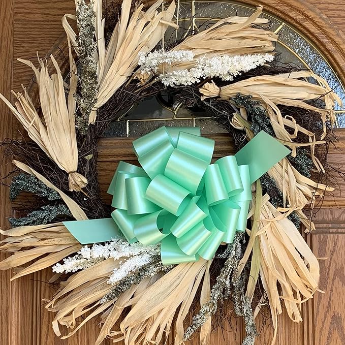 Large Mint Green Ribbon Pull Bows - 9" Wide, Set of 6, St. Patrick's Day, Easter, Spring, Earth Day, Wreath, Swag, Garland, Gift Wrap, Baskets, Fundraiser, Birthday, Party Decor, Office