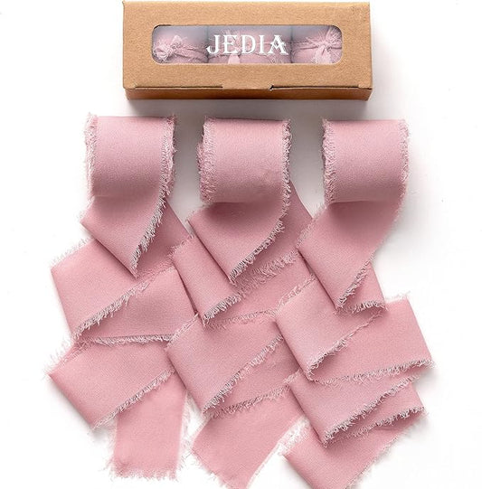 3 Rolls Ribbon, Dusty Rose Flower Chiffon Ribbon for Flower Bouquet, 1 1/2 inch x 7Yd Ribbons for Gift Wrapping, Wedding Invitations, Bridal Bouquets, DIY Crafts for Mothers Day