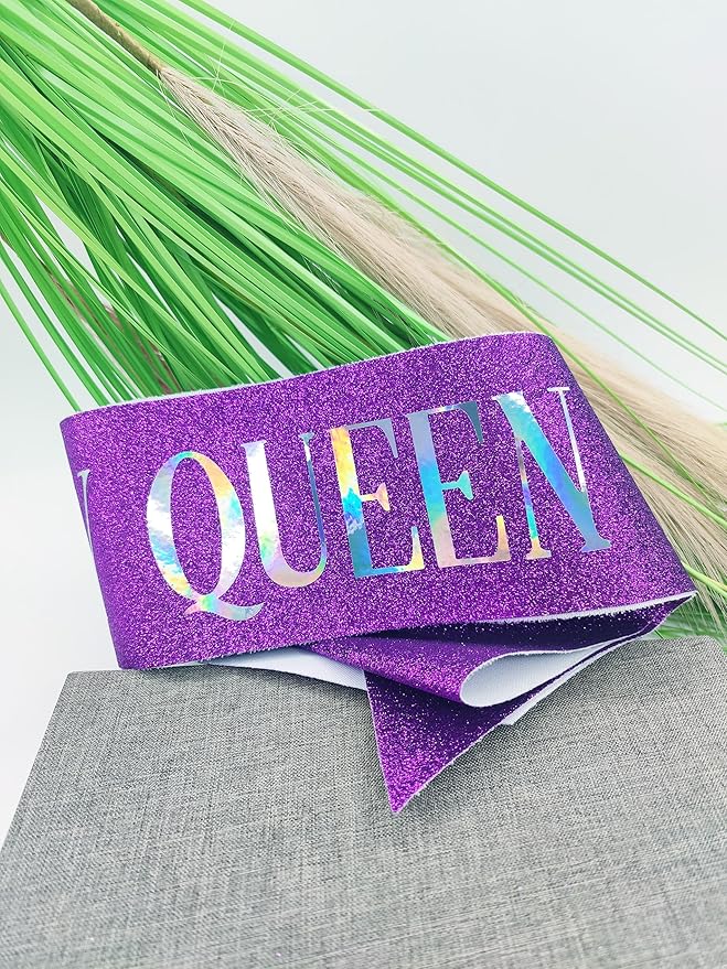 MGJSRNH Birthday Queen Sash,Purple Glitter Satin with Silver Iridescence Foil Sash for Women Girls,Party Decorations Supplies for Sweet 13, 18, 21,30,40,50 or Any Other Bday Party