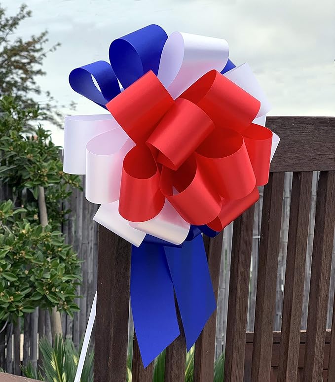 Red, White, and Blue Pull Bows - 9" Wide, Set of 6, Memorial Day, 4th of July, America 250 Anniversary, Patriotic Holiday Decorations, Election Day, USA Rally Decor, Veterans Day, American Pride