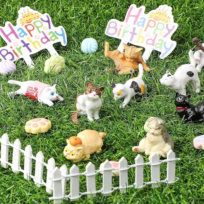 26 Pcs Cat Cake Topper Cute Figurines Happy Birthday Paw Cake Toppers Party Decoration Mini Set for Birthday Party Garden Home Shower Supplies(Cute Cat)