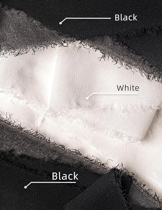 Chiffon Ribbon, Black White 1.5''x21Yd Silk Frayed Fringe Halloween Ribbons for Wrapping, Handmade Ribbon for Floral Vase, Wedding, Graduation, Birthday, Engagement, Bridal Shower, 3 Rolls