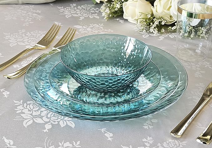 " OCCASIONS " 50 Plates Pack (25 Guests)-Heavyweight Wedding Party Disposable Plastic Plate Set -25 x 10'' Dinner + 25 x 7'' Salad/dessert plates (Coastal Clear Blue)