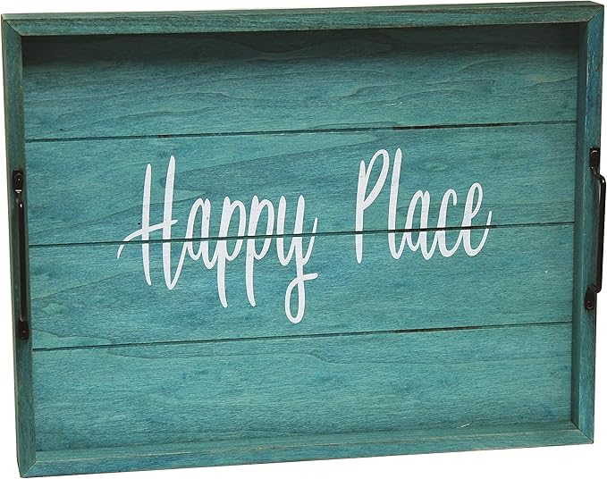Elegant Designs HG2000-BHP Decorative Wood Serving Tray w/Handles, 15.50" x 12", Happy Place (Pack of 4)