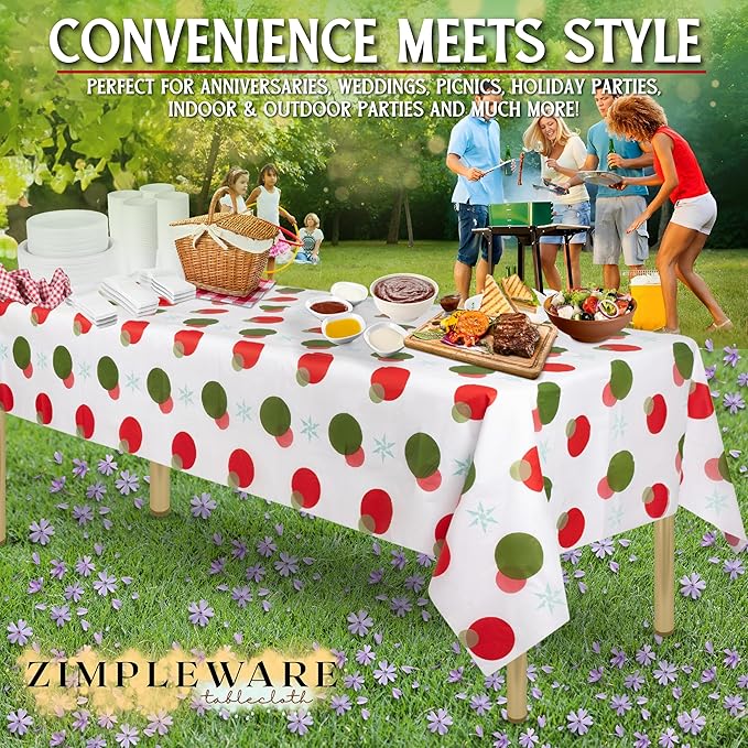 ZIMPLEWARE Premium Holiday Snow Flake Plastic Table Cloth Disposable (12 Pk) Plastic Tablecloths for Rectangle Tables (54in x 108in) Party Table Cloths Disposable for 6ft to 8ft Rectangle Tables
