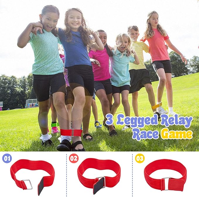 Redllo 26PCS Outdoor Games Potato Sack Race Bags for Kids and Adults, 3-Legged Race Bands, with Egg and Spoon Lawn Games for Outside Backyard Field Day Birthday Party Games Easter for Kids and Family