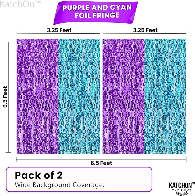 KatchOn, Large Wavy Purple and Blue Fringe Curtain - Pack of 2 | Mermaid Birthday Decorations, Beach Party Decoration | Purple and Blue Foil Fringe for Under The Sea Party Decorations