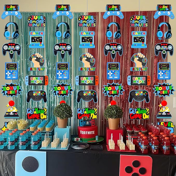 Video Game Garlands Blue Video Gamer Birthday Party Decorations 6Pcs Video Controller Hanging Paper Garlands Gaming Theme Banners for Game Player Level Up Baby Shower Party Supplies