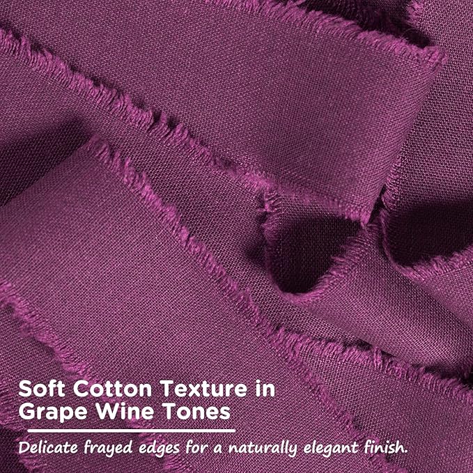Grape Wine Cotton Ribbon 1-1/2 Inch Grape Wine 3 Rolls 21 Yards Frayed Edge Fabric Set for Wedding Decor, Anniversary Celebration, Bridal Bouquet Wrap, Gift Wrapping & Fall Wedding