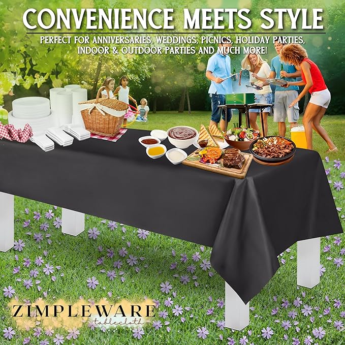 ZIMPLEWARE Premium Dark Grey Plastic Table Cloth Disposable (12 Pk) Plastic Tablecloths for Rectangle Tables (54in x 108in) Party Table Cloths Disposable for 6ft to 8ft Rectangle Tables