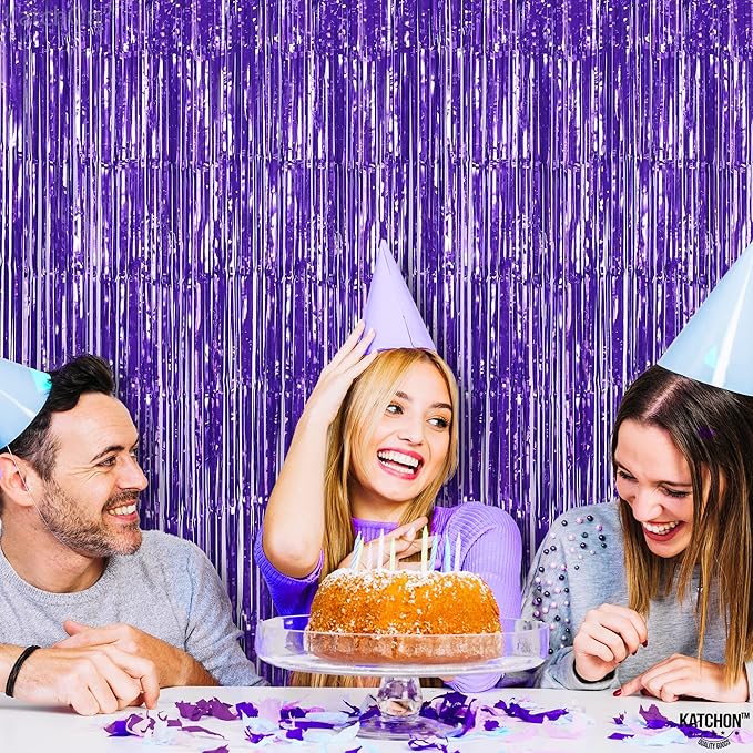 KatchOn, Light Purple Foil Fringe Curtain - 3.2x8 Feet, Pack of 2 for Purple Party Decorations | Purple Backdrop for Graduation Decorations 2026 | Streamers Backdrop for Mermaid Party Decoration