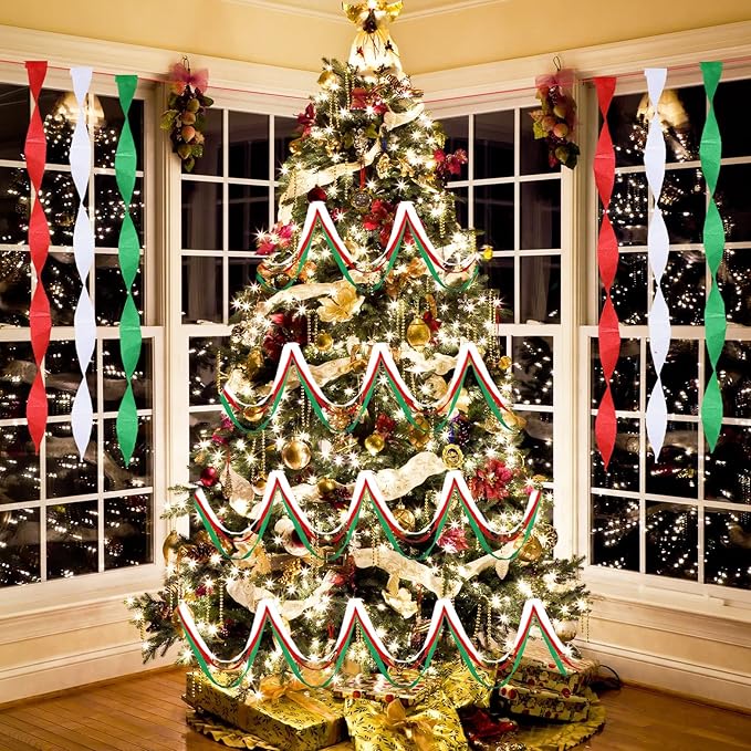 9 Rolls Crepe Paper Streamers Party Decorations 246 Yards in 3 Colors for Xmas Hanging Backdrops Party Decorations Christmas DIY Craft Supplies(Simple Style,Red, Green, White)