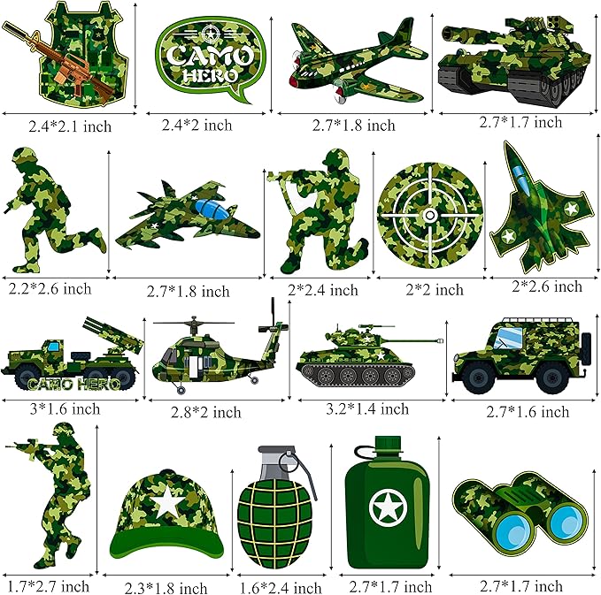 36pcs Camo Cupcake Toppers Camouflage Cake Decorations Military Cupcake Picks for Army Soldier Theme Birthday Party Baby Shower Supplies