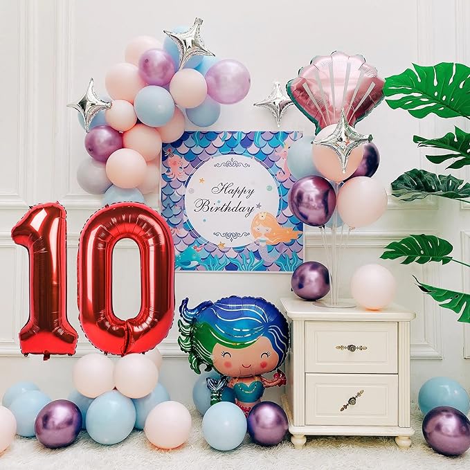 1pc Red Balloon, 40 Inch Number 10 Foil, for Birthday, Anniversary, Wedding Decorations