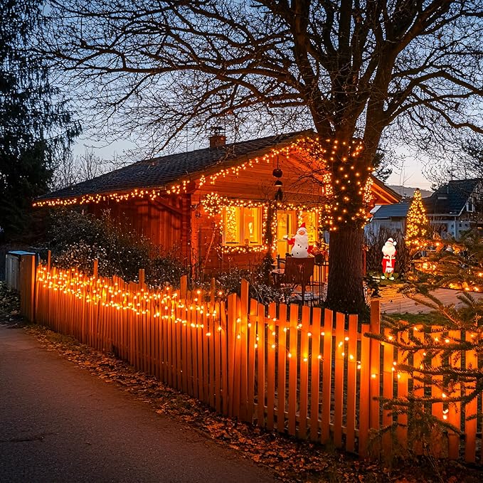JMEXSUSS 150 LED Orange Halloween Lights Indoor Outdoor, Connectable Christmas String Lights Indoor Plug in, 8 Modes Orange Lights for Halloween Fireplace Tree Bedroom Party Decor