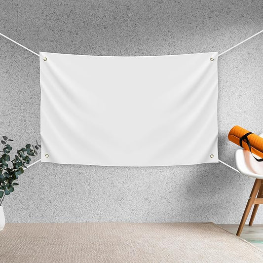 Blank DIY Banners Polyester Oxford Cloth White Banner with Hanging Rope for Wall Signs Writing DIY Painting Indoor Outdoor Office Camping Yard Birthday Party Decorations Supplies 3.6x2.3ft-BECKTEN