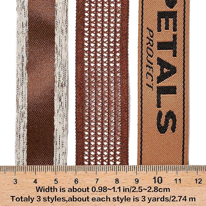 BEEFLYING 3 Styles Wire Edged Ribbons for Gift Wrapping, 25~28mm×2.7m Fabric Satin Ribbons Guipure Ribbons for Wedding Party Decoration Hair Bows Flower Bounquet Sewing and Craft, 9 Yards