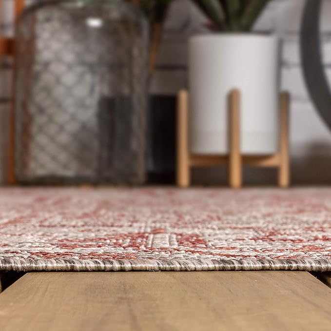 JONATHAN Y Boho Medallion Indoor Outdoor Round Area Rug 3 Ft Red/Taupe, Estrella Textured Weave for Backyard, Patio, Porch, Easy-Cleaning, High Traffic, Pet-Friendly, Non-Shedding (SMB105A-3R)