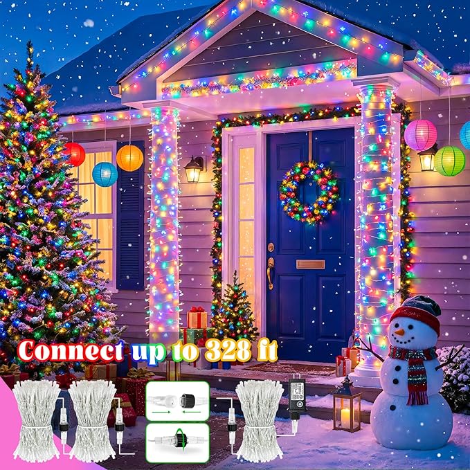 165FT 500 LED Outdoor String Lights, Plug in Christmas Lights Indoor Waterproof, 8 Modes Connectable Fairy Twinkle Lights Clear Wire for Outside Bedroom Patio Garden Party Decorations, Multicolor