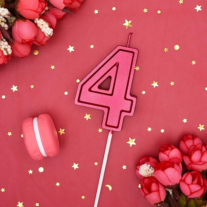 PHD Luxe Red 2.76 Inch 4 Number Birthday Candles, Red Cake Candles for Party Celebration