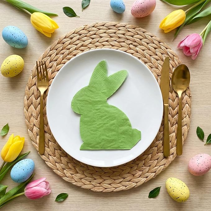 50 Pcs Bunny Die-Cut Party Napkins, 5 Pastel Colors Paper Napkins Disposable, Beverage Lunch Napkins for Birthday, Baby Shower, Tea Party
