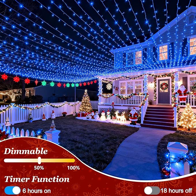 750 LED 240FT Blue Birthday Party Decorations String Lights with 12 Modes Timer Dimmable, Waterproof Green Wire Christmas Lights Outdoor, Plug in Fairy Lights for Wedding, Ocean Party, Xmas Decor