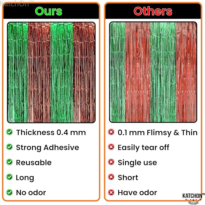 KatchOn, XtraLarge Green and Brown Backdrop - 3.25x 8 Feet, Pack of 4 | Green and Brown Fringe Backdrop Curtains for Football Party Decorations | Foil Fringe Curtains for Dinosaur Birthday Decor