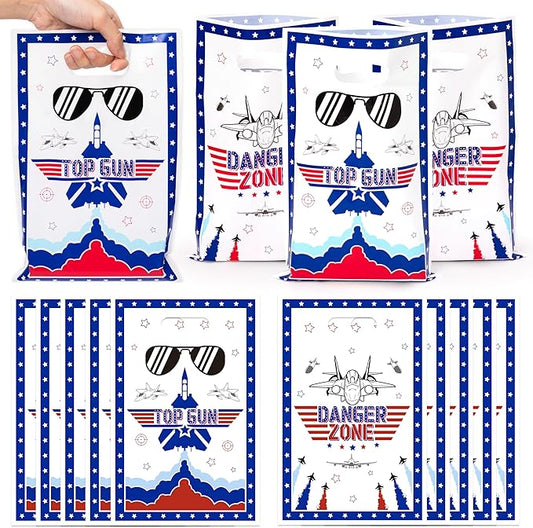 Andi Cppss Fighter Jet Party Favor Bags - 50PCS Fighter Jet Gift Bags for Airplane Birthday Party Supplies Airplane Plastic Goodie Candy Treat Bag with Handles for Kids Plane Theme Party Decorations