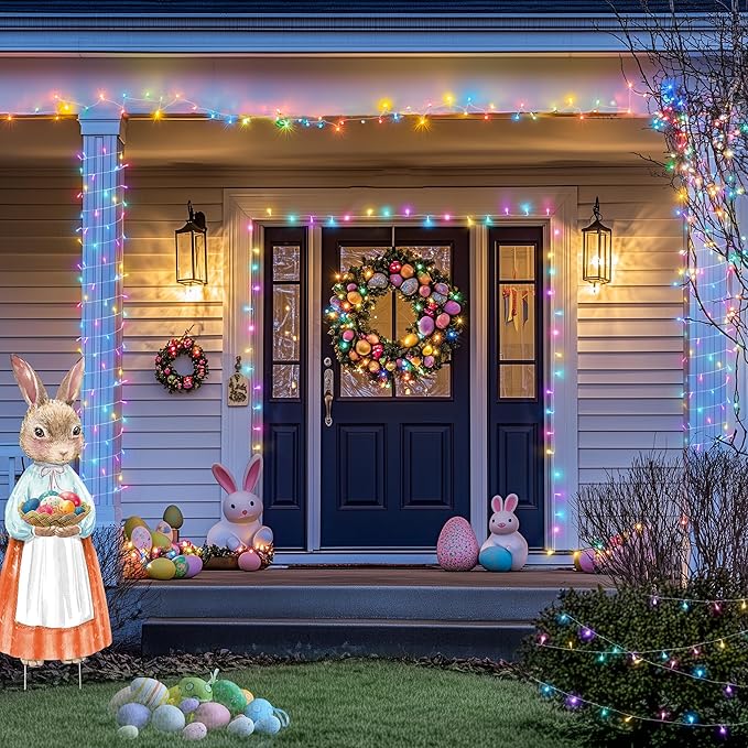 JMEXSUSS 200 LED Easter Lights Outdoor Indoor for Decorations, 66 Ft Connectable Pastel Easter Lights String Clear Wire Plug in for Bedroom Tree Room Party Spring Decor