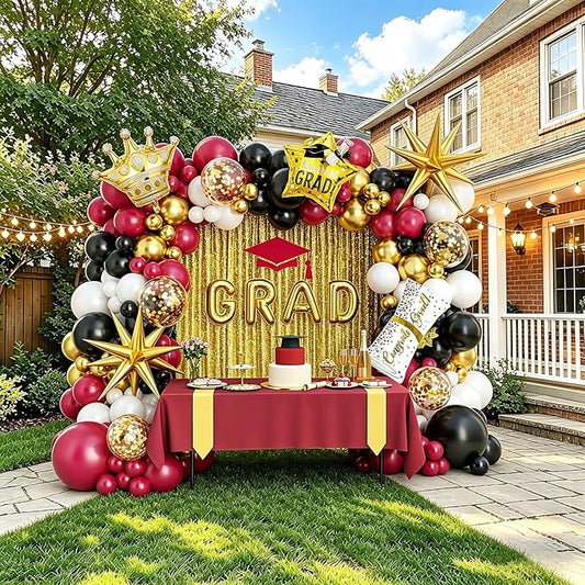Graduation Balloon Arch Garland Kit Maroon Gold White Black Graduation Decorations 2026 for College High School Class of 2026 Grad Party Prom Decor