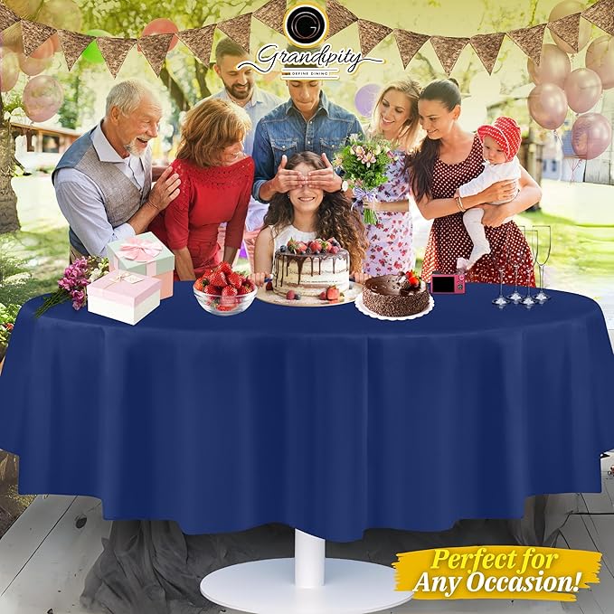Grandipity Navy Blue Plastic Table Cloth Disposable (6 Pk) 84in Round Tablecloth Premium Party Table Cloths Disposable - Perfect Table Cloth Round Cover for Any Table Up to 6 Feet