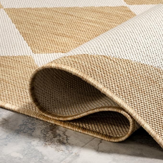 Nuloom Outdoor Performance Collection Sabina Tan/Ivory, 4' x 6', Soft, High Traffic, Stain Resistant, Easy Clean, Durable Area Rug for Indoor/Outdoor Patio, Deck, Porch, Garden, Courtyard