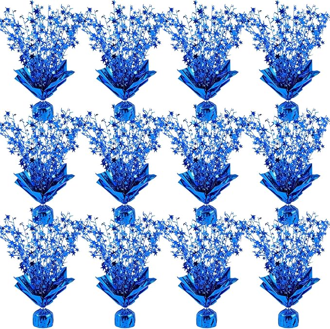 12 Pack Metallic Foil Spray Centerpiece Star Table Decoration Burst Table Centerpieces for Birthday Weddings Anniversaries Christmas New Year Holiday Party Supplies Decor (Blue)